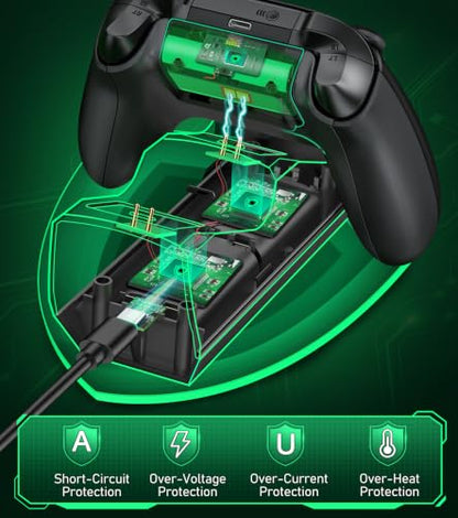Controller Charger Station with 4x6200mWh Rechargeable Battery Compatible with One/Series X|S Controller | 4 Battery Covers, 2 for X1/X/S/Elite & 2 for Xbox Series S and X, Christmas Accessories - color: Black - 4 Batteries