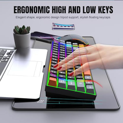 Snpurdiri 60% Wireless Gaming Keyboard and Mouse Combo,Rainbow Backlit Rechargeable 2000mAh Battery,Mini Mechanical Feel Keyboard + Popular RGB Mice for Gaming,Business Office(Gray-Black-Orange) - color: Black Gray Orange Combo
