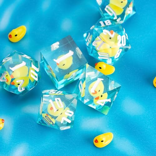 Cusdie Sharp Edge DND Dice, 7 PCs Yellow Duck Dice Set D&D D20 D12 D10 D8 D6 D4, Handcrafted Polyhedral Dice Set for RPG and Other Table Games(Yellow Duck) - color: Yellow Duck