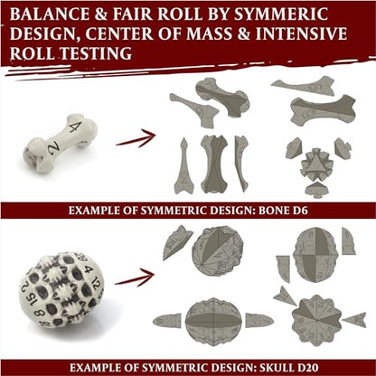 D4 Dice Set - Set of Six 4 Sided Dice - Skull & Bone Themed RPG Dice. Cool & Unique Gift and Compatible with Dungeons & Dragons (DND), D&D, Pathfinder, D and D. (Cleaned Bone White) - color: Cleaned Bone White, style: Six D4