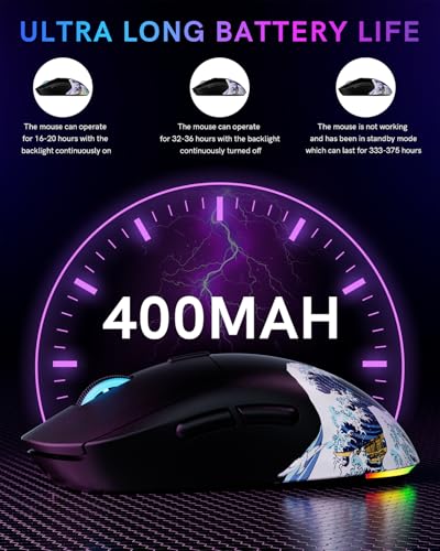 G57 Wireless Gaming Mouse, 8000 DPI, 80g, 2.4G/Bluetooth/USB-C Rechargeable Wireless Mouse with 5 Programmable Buttons for PC/Mac, Black - color: Black