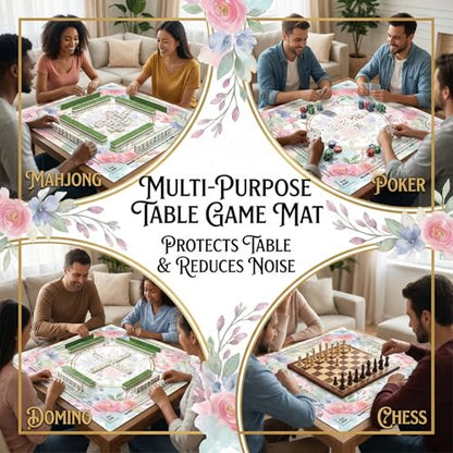 Mahjong Mat for Table - 32.3 Inch Waterproof & Non-Slip PU Velvet Surface, Lightweight No Crease No Odor Design for Noise Reduction,Includes Printed Rules (Garden) - color: Garden