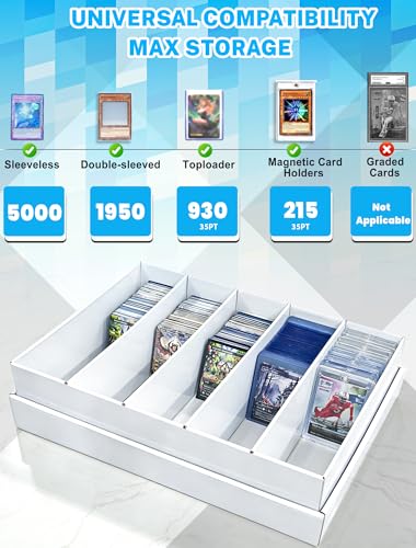 4-PACK 5 Row Trading Card Storage Box for 5000ct TCG / 3000ct Sports Cards | 4-Flap Structure Bulk Card Storage Box, Fit Sleeved / Toploaders / Magnetic Holders, Cardboard Storage Box With Divider