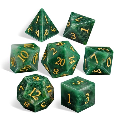 LUCKY-M Stone Dice DND Set, African Jade Dice for Dungeons and Dragons and Role Playing Game, D&D Accessorie with Dice Case (African Jade) - color: Gem-african Jade