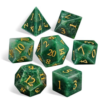 LUCKY-M Stone Dice DND Set, African Jade Dice for Dungeons and Dragons and Role Playing Game, D&D Accessorie with Dice Case (African Jade) - color: Gem-african Jade