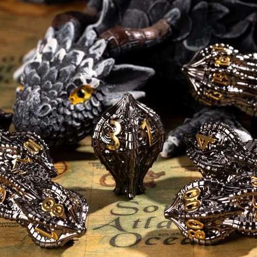 7-Piece Metal Dice Set DND Dice with Dragon Claw Design - Perfect for Dungeons & Dragons RPG Tabletop Role-Playing Games - color: Dragon Claw-black Gold