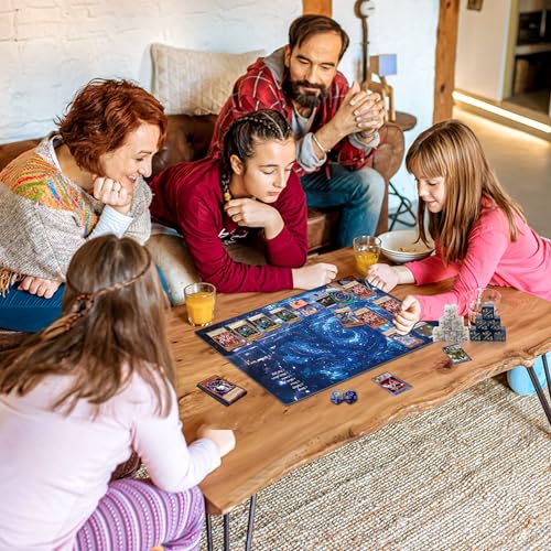 MTG Playmat with Storage Tube & 7-Dice Set - Waterproof TCG Playmat with Stitched Edges, Non-Slip Rubber Card Game Mat (24"x14") (playmat with Zones, Starry Sky) - color: Starry Sky, style: playmat with zones