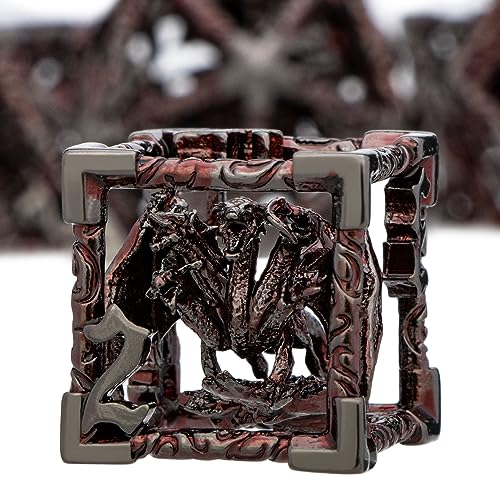 ARUOHHA Hollow DND Dice Set Black Red 5-Headed Dragons D and D Dice with Gift Box, RPG Role Playing Games 7PCS Metal Dungeons Polyhedral Dice D20 D12 D10 D8 D6 D4 - color: Black Red-02