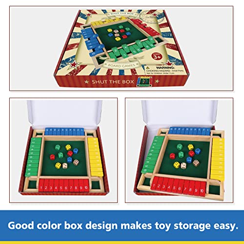 GOTHINK 1-4 Player Shut The Box Dice Game, 11.5-inch Wooden Board Table Math Game with 10 Dices - Math & Decision Skills for Adults/Kids, Perfect for Home Class Parties & Pubs - Classic Tabletop Fun - color: Colorful - 11.5 Inch