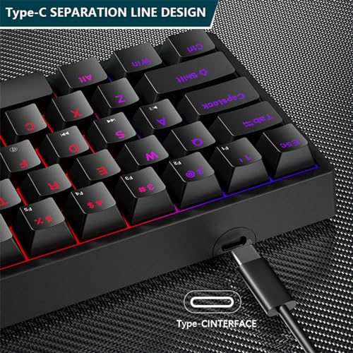 Waterproof Gaming Keyboard USB Wired Mechanical Keyboard | 60 Percent Keyboard for Computer Portable Light Up Keyboards RGB Backlit Keyboards Gaming Accessories Cool Stuff (61 Keys)