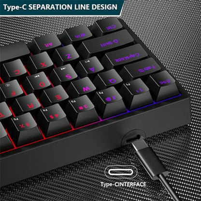 Waterproof Gaming Keyboard USB Wired Mechanical Keyboard | 60 Percent Keyboard for Computer Portable Light Up Keyboards RGB Backlit Keyboards Gaming Accessories Cool Stuff (61 Keys)