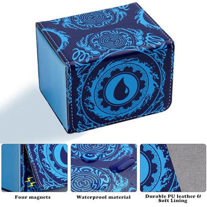 Deck Box for MTG Cards, Trading Commander Deck Case Holds 120+ Sleeved Cards, PU Leather Magnetic Collectible Card Storage Box Fits for TCG Magic Card (Blue) - color: Blue