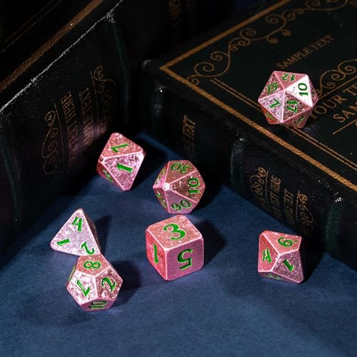 Pink DND Dice Set Sparkling D&D Polyhedral Dice for Tabletop Games | Leather Storage Bag, DM Gift, for Dungeons and Dragons Role Playing Games - color: Electroplated-pink