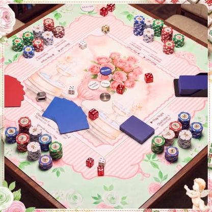 Pink Rose Mahjong Mat with Rules 31.5" x 31.5" Non-Slip Noise Reduction Gaming Mat with Carrying Bag Floral Mahjong Table Cover for Poker Board Card Games Dominoes - style: Romantic Pink Rose