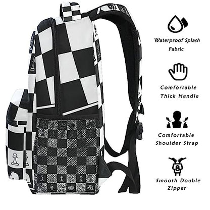 Black White Chess Board Backpack Plaid Bookbag Daypack Travel Hiking Camping School Laptop Bag - color: Multi Pattern 5