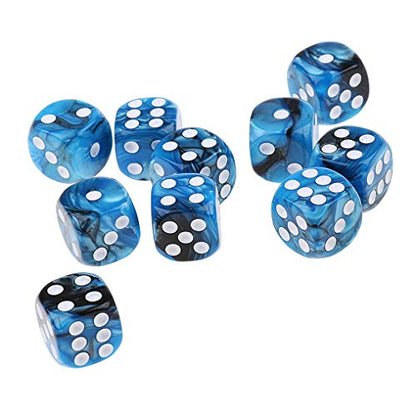 10PCS Polyhedral Dice D6 Dice 16mm Acrylic Dice Game Dice for RPG MTG DND Dice Table Games (Blue Black) - color: Blue Black
