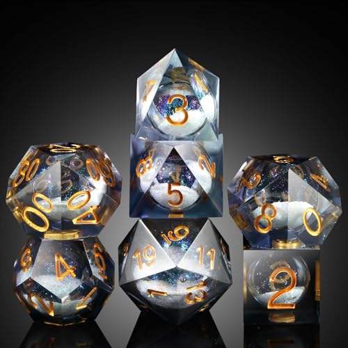 DNDND Liquid Sharp Edge DND Dice, A Full Set of Liquid D&D Die with Gift Case for Dungeons and Dragon Game (Grey Liquid) - color: Liquid Grey