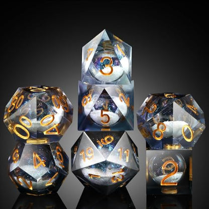 DNDND Liquid Sharp Edge DND Dice, A Full Set of Liquid D&D Die with Gift Case for Dungeons and Dragon Game (Grey Liquid) - color: Liquid Grey