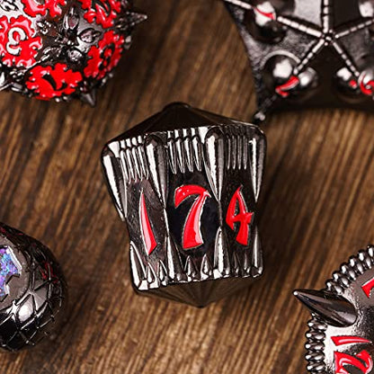 UDIXI Metal DND Dice Set 7PCS D&D Polyhedral Dice Set for Tabletop Games | Metal Gift Box, DM Gift, for Dungeons and Dragons Games Tabletop Games - color: Dg-black With Red Number