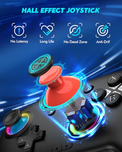 Switch Controller, Wireless Bluetooth Controller for Nintendo Switch 2/Switch/Lite/OLED, game controllers Compatible with iPhone/Mac/iPad/iOS/Android/Phone/PC/Steam and TV with Rotary Motors, RGB Hall Effect Joysticks/Macro Back Buttons/Turbo Modes/6-Axis