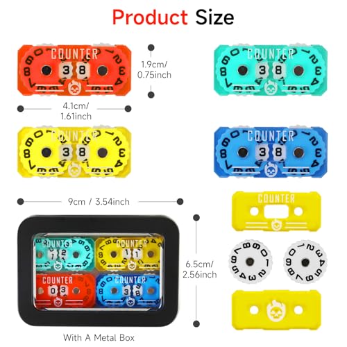 SIXPOINTS 4Pcs Acrylic Mini Life Counter with Metal Box Compatible with Magic The Gathering Commander Deck, LCG/RPG/D&D/MTG/CCG/TCG Gaming Table Games - color: Color-d
