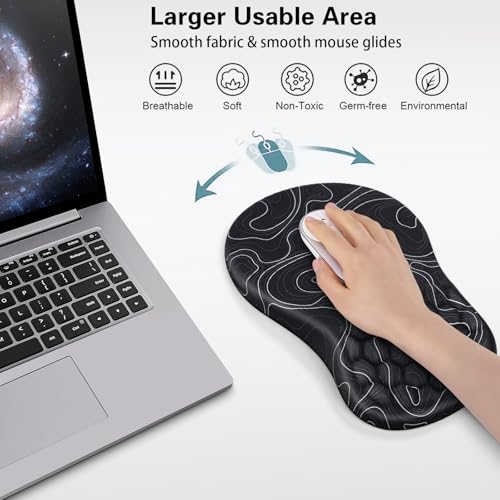 Canjoy Mouse Pad with Wrist Rest, Ergonomic Wrist Support with Massage | Ergonomic Massage Design & Relax and Relieve Fatigue & Non-Slip & PU Base, Comfortable Computer Mousepad for Office Home - color: Black Topographic