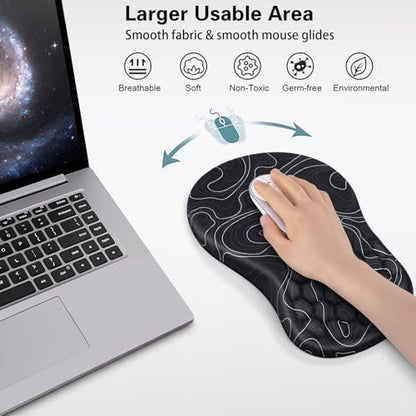 Canjoy Mouse Pad with Wrist Rest, Ergonomic Wrist Support with Massage | Ergonomic Massage Design & Relax and Relieve Fatigue & Non-Slip & PU Base, Comfortable Computer Mousepad for Office Home - color: Black Topographic