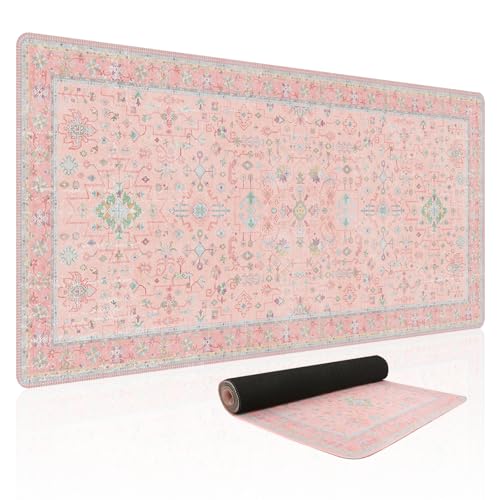 Baziabbo Pink Floral Desk Mat,XXL Extended Big Mouse Pad,Gaming Mousepad with Stitched Edge,Non-Slip Rubber Base Keyboard Desk Pad for Home Office Study Game - color: A-Pink Floral