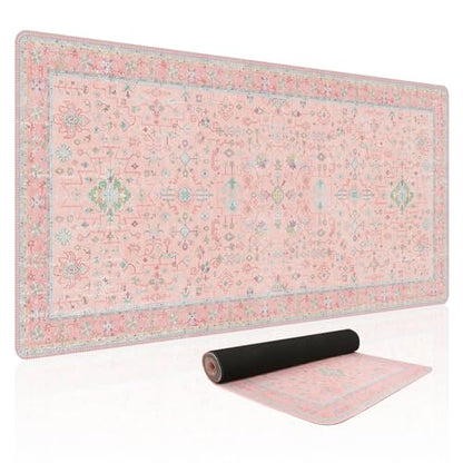 Baziabbo Pink Floral Desk Mat,XXL Extended Big Mouse Pad,Gaming Mousepad with Stitched Edge,Non-Slip Rubber Base Keyboard Desk Pad for Home Office Study Game - color: A-Pink Floral