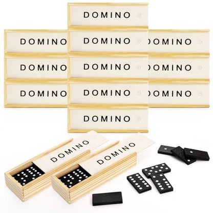 Noamus 30 Pack Mini Wooden Dominoes Set, Double 6 Dominos Game with Wood Case&Instructions, Bulk Domino Party Favor, 28 Tiles Domino Travel Box Set, Miniature Classic Board Activity for Adults