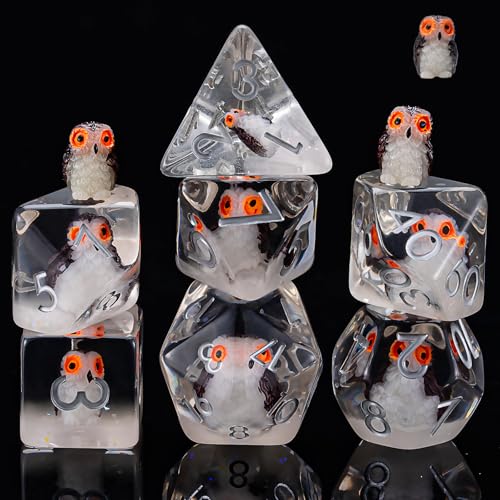 DND Resin Dice Set, Polyhedral D&D D and D Dice Inclusion Dice for Dungeons and Dragons MTG RPG (Owl) for 15 Years and Up - color: Owl