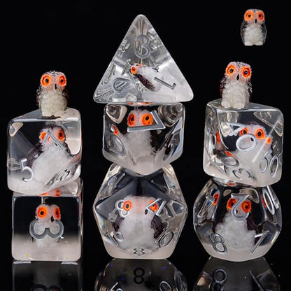 DND Resin Dice Set, Polyhedral D&D D and D Dice Inclusion Dice for Dungeons and Dragons MTG RPG (Owl) for 15 Years and Up - color: Owl