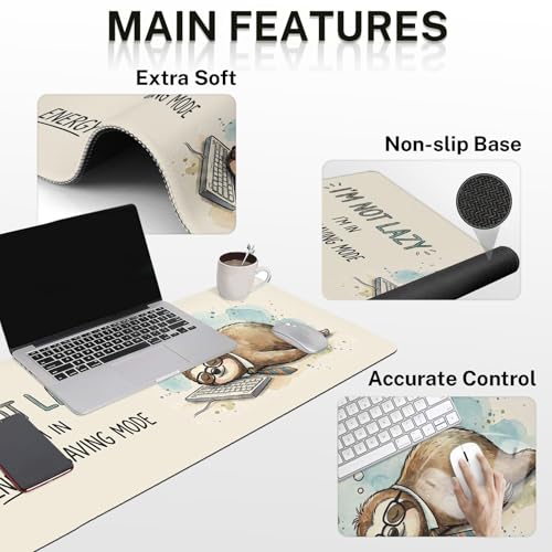 Britimes Sloth Funny Animal Keyboard Mouse Pad Set Beige Motivational 4in1 Large Mousepad+Keyboard Wrist Rest+Mouse Wrist Rest+Coaster Ergonomic Design for Home Office Computer 35.4x15.7 inches - color: Sloth Funny