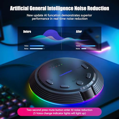 Gaming USB Microphone for PC with AI Noise Cancellation, 5 Voice Changes, Mute, Volume Control, RGB Light Condenser Computer Mic for Gamer, YouTube, Streaming, Conference - style: Dark Gray-AI
