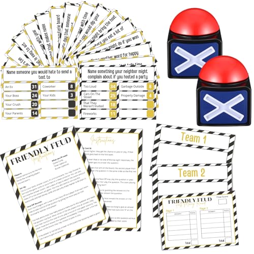 Syhood New Year Friendly Feud Card Game with 2 Answer Buzzers, New Years Eve Family Trivia Quiz Game Night, Fun Party Activities for Adults, Office, Classroom, Large Group and Team Building - style: New Year