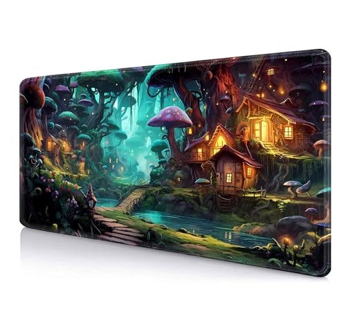 IMAYONDIA Mushroom Anime Desk Mat (35.4x15.7 in), Fairy Forest Large Gaming Mouse Pad for Laptop Computer, Tabletop Magic Desktop Mat, Fantasy Art Play Mats, Mousepad Extra Large - color: Mushroom Forest