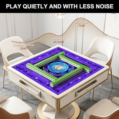 Mahjong Mat for Table with Rules, 31.5" x 31.5" Noise Reduction Non Slip Waterproof Mah Jong Table Mat with Carrying Bag, Suitable for Mahjong, Poker, Board Games, Dominoes, and Card Games - color: Blue Flowers
