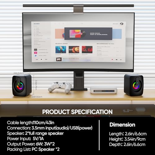 MELOGAGA RGB Computer Speakers, USB Powered 3.5mm Stereo for PC Laptop | Clear Stereo Sound, 7-Color RGB Lighting, USB Plug & Play, Compact Design with Inline Volume Control for Everyday Use