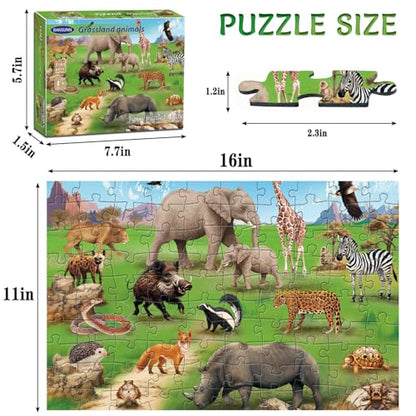 Puzzles for Kids Ages 6-8 Year Old, 100 Piece Grassland Animals Jigsaw Puzzle for Toddler Children Learning Educational Puzzles Toys for Boys and Girls - Every Piece is Unique - color: Grassland Animals
