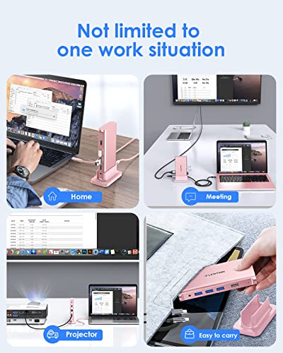 LENTION USB C Docking Staion 4K@60Hz, Ethernet, 5xUSB Ports, 100W PD, Audio | 9 in 1 Dock, 3.3ft Long Cable, Detachable Design, No Driver, Compatible with macOS, Windows & ChromeOS (D53, Rose Gold) - color: Rose Gold