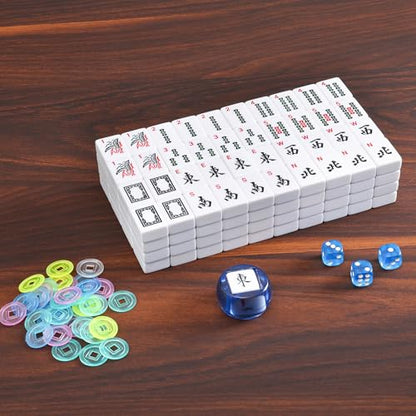 ZGME American Mahjong Set,166 White Tiles with Blue Bag and Accessories,4 Transparent All-in-One Mahjong Racks with Pushers,Complete Mahjong Set - color: Deep Blue