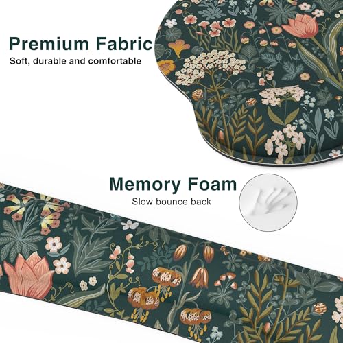 Ergonomic Mouse Pad with Wrist Rest and Keyboard Wrist Rest, Mousepad and Wrist Rest for Computer Keyboard, Pain Relief, Non-Slip Rubber Base, Mouse Pad Wrist Support for Gaming, Green Flowers - color: Green Flowers