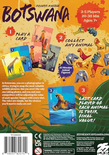 25th Century Games Botswana – Animal Collecting Strategy Card Game by Reiner Knizia Ages 7+ | 2–5 Players | 20–30 Min Playtime | Family-Friendly Gameplay