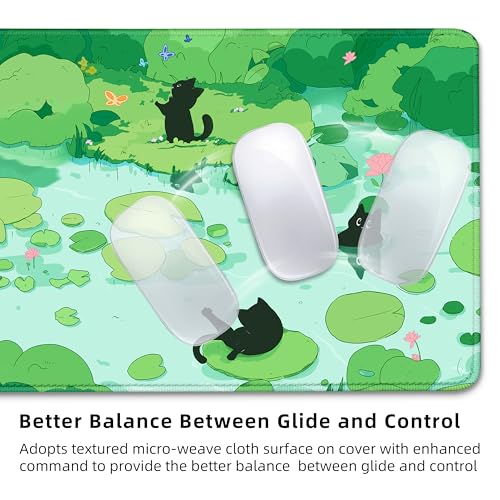 FLY SPRAY Gaming Mouse Pad for Computer,XXL Cute Cat Mousepad Laptop,Green Anime Mouse Mat,Extended Large Black Japanese Keyboard Pads,Non-Slip Mouse Pads for Game Office Home（31.5 x 11.9 in） - color: Black Green Cat