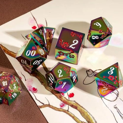 UDIXI Rainbow Metal Dice Set D&D, 7PCS Flower Metal DND Dice Set for RPG | Red Flower, Metal Case Packaging, Heavy Metal Dice, D&D Gift, for Dungeons and Dragons Role Playing Games Tabletop Games - color: Rainbow-white