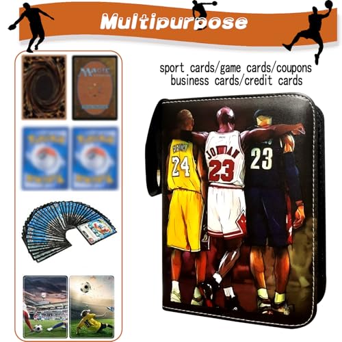 Basketball Card Binder, Trading Card Binder 9 Pocket with 50 Removable Sleeves Fits 900 Sport Cards, 3 Ring Card Holder Binder with Zipper, Collector Storage Album
