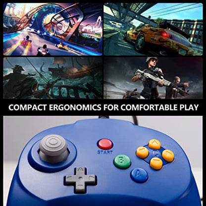 Mini Controller for N64 Console, Retro N64 Wired 64-bit Remote Game Controller Upgraded Joystick Gamepad Replacement Blue - color: blue