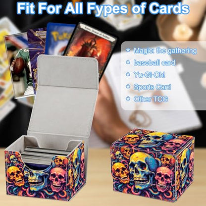 Skulls Deck Box for MTG Commander | Holds 100+ Double-Sleeved Cards | Strong Magnetic TCG Card Case for Collectible Games - color: Skulls