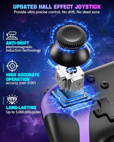 GaloDrmy Wireless Switch Controllers for Nintendo Switch/OLED/Lite/Switch 2 | 1000mAh Rechargeable Switch Pro Controller with 10 Color Light/Hall Effect Joystick/Wake Up/Turbo/Motion Control,Purple&Green - color: Purple & Green