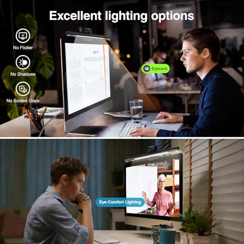 4-in-1 4K Webcam with Microphone and Speaker, Noise Cancellation, Privacy Cover, Auto Light Correction, 90° FOV , Plug & Play USB Camera with Monitor Light Bar, Webcam for PC/Meeting/Online Video